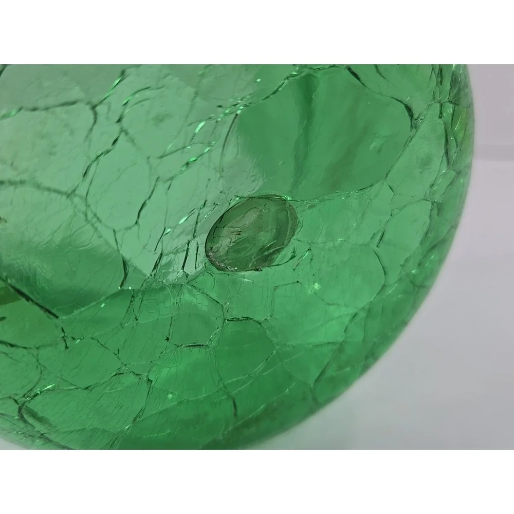 Elegant Blenko? Jack In the Pulpit Green Crackle Blown Art Glass Vase w Pontil